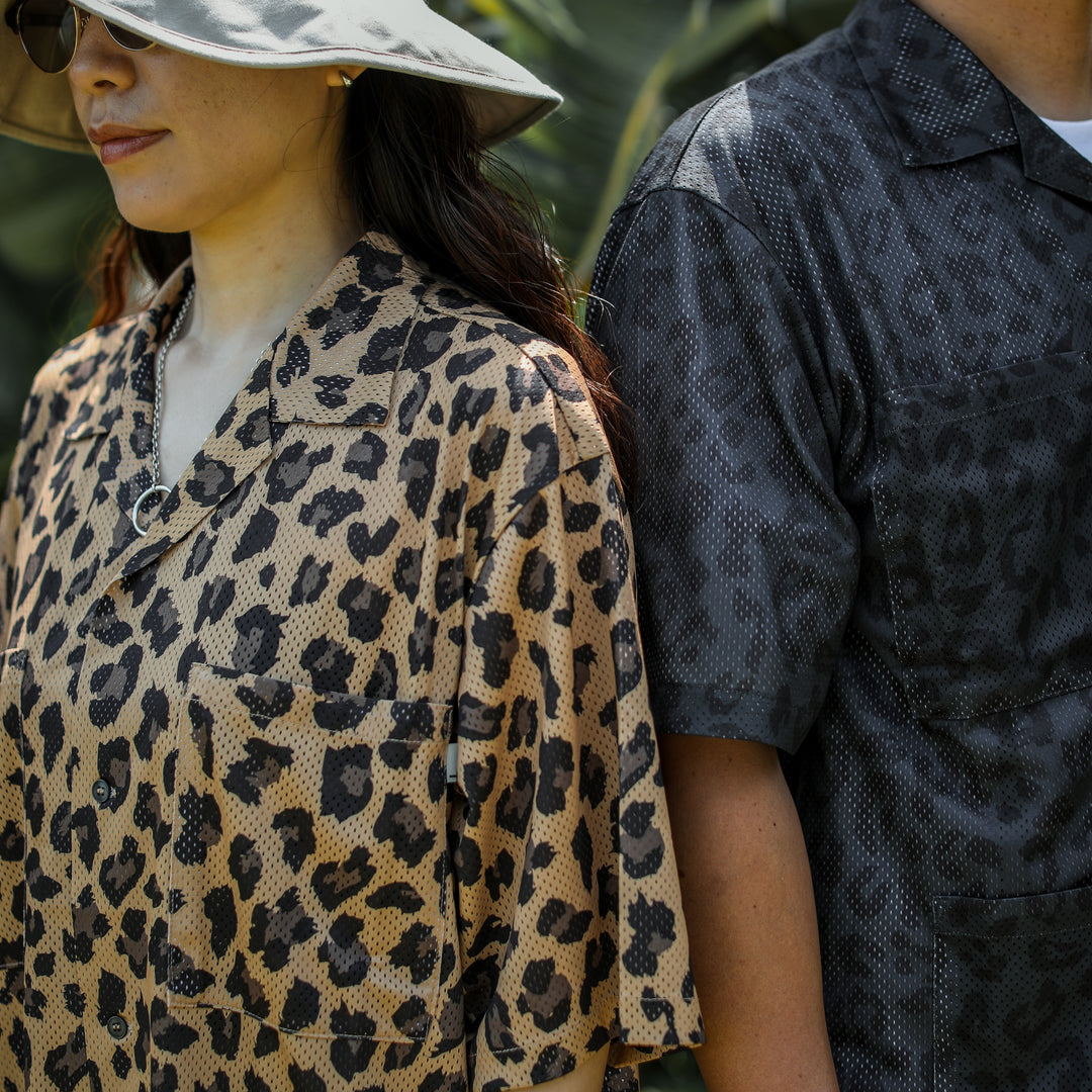 some_SURF Leopard Print Mesh Short Sleeve Shirt