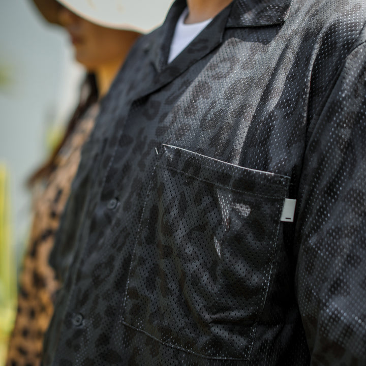 some_SURF Leopard Print Mesh Short Sleeve Shirt