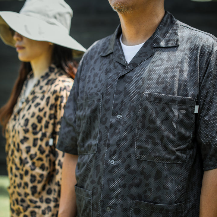 some_SURF Leopard Print Mesh Short Sleeve Shirt