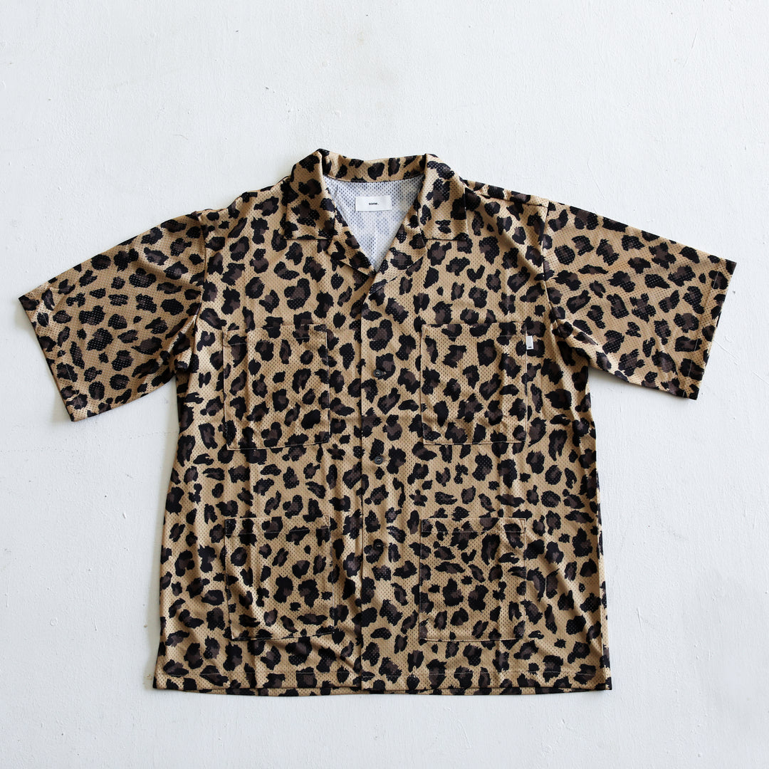 some_SURF Leopard Print Mesh Short Sleeve Shirt